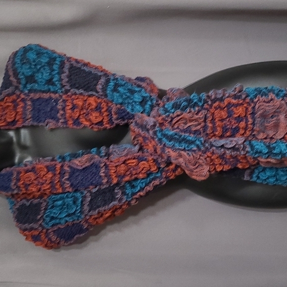 NWT Womens Patchwork Scarf Wrap 70x16 in. Navy Rust Teal Fringed - Picture 4 of 9